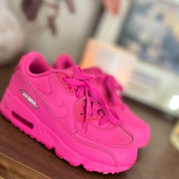 Nike Air Max 90 Leather Laser Fuchsia/Laser Fuchsia 833377-603 size 1Y - Picture 10 of 11